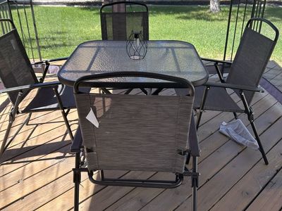 Patio Table & 4 Chairs Set - Glass Top, Metal Frame Outdoor Dining Furniture