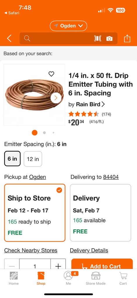 Rainbird 1/4 Drip Line For Watering Plants Garden