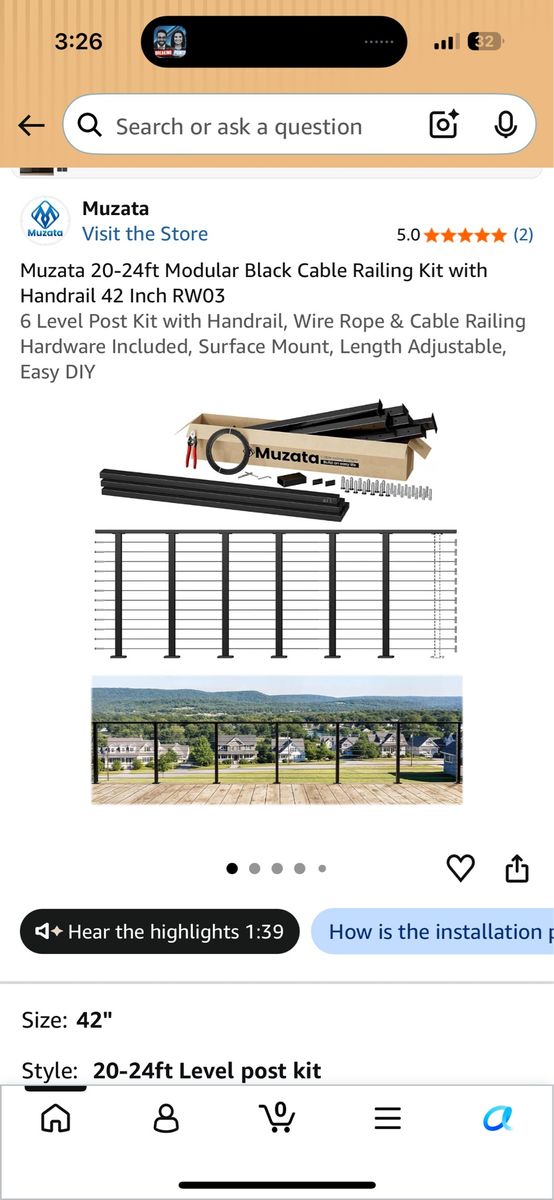 Muzata Modular Cable Railing Kit 20-24’
