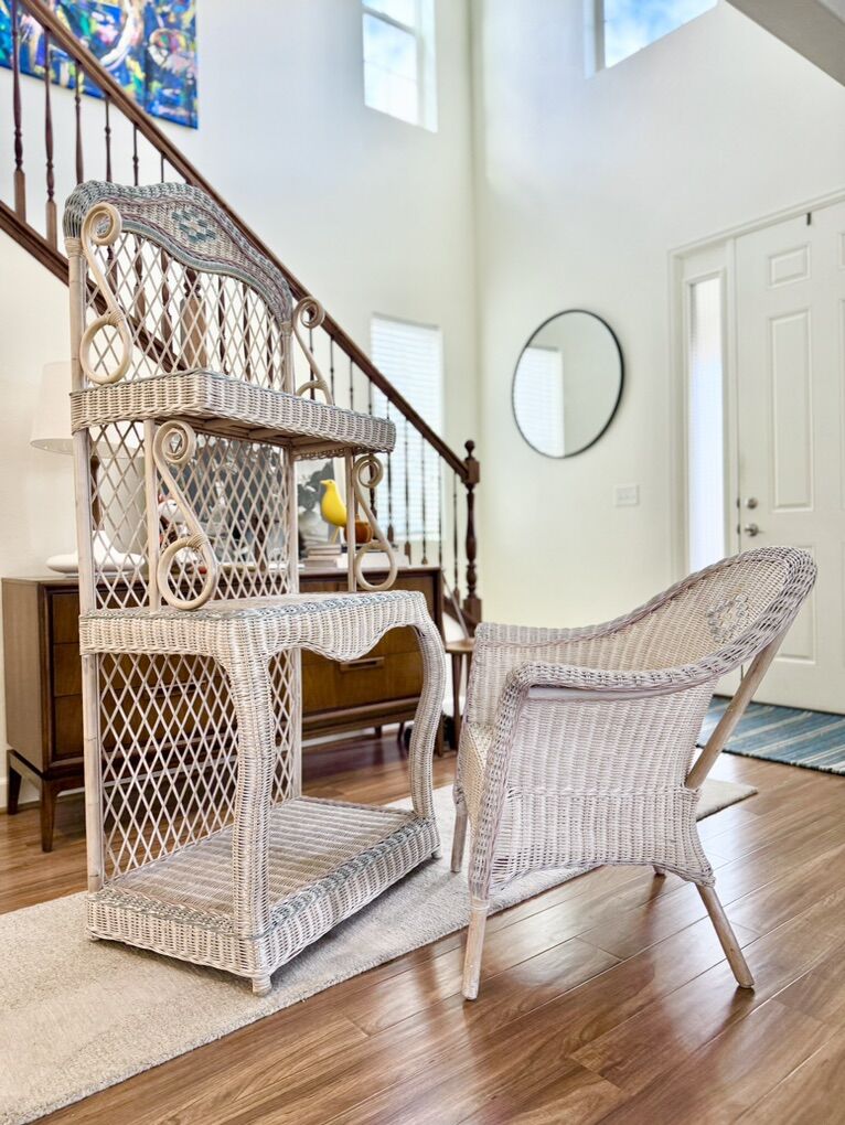 Set Of Vintage Ratan Shelf And Chair