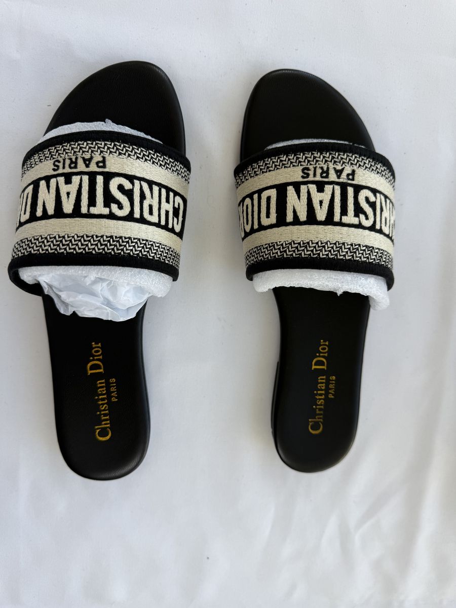 Christian Dior Sparkly Dway Slide Black Sandals - Women Size 7