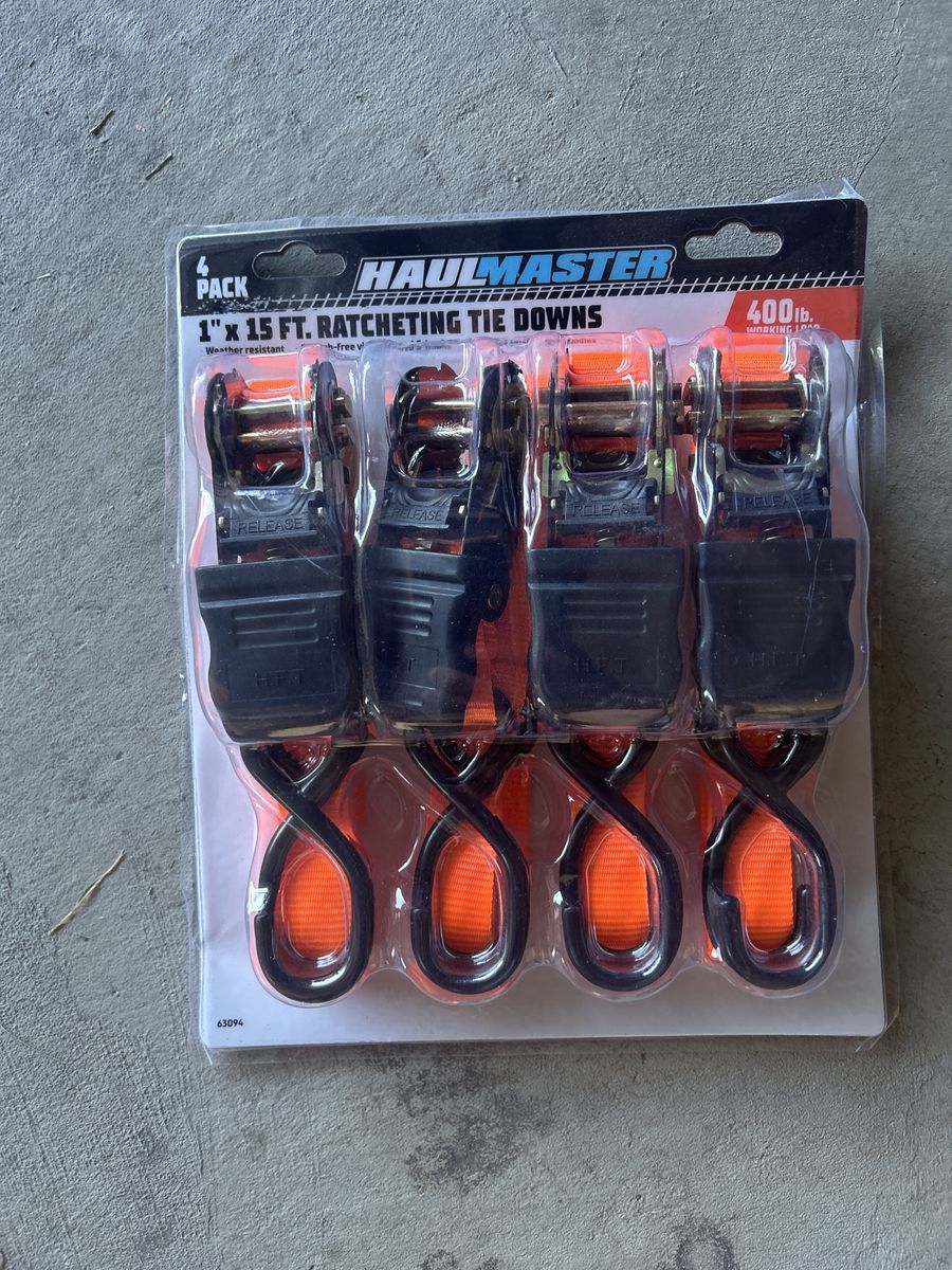 Haulmaster 1" x 15 ft. Ratcheting Tie Downs (4-Pack) - 400lb Working Load, Weather Resistant