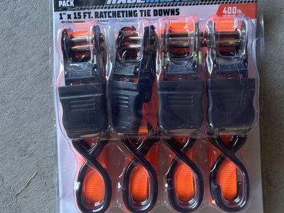 Haulmaster 1" x 15 ft. Ratcheting Tie Downs (4-Pack) - 400lb Working Load, Weather Resistant