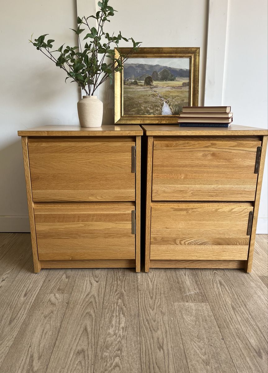 Set of Oak Nightstands with plastic Formica top