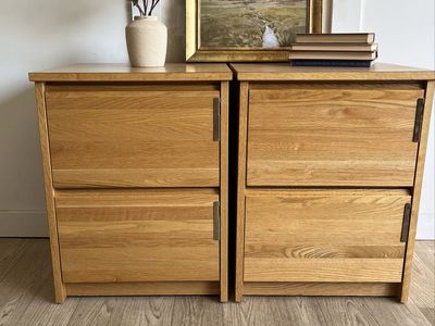 Set of Oak Nightstands with plastic Formica top
