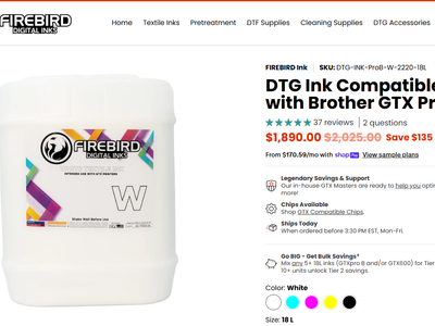 New FIREBIRD Digital Ink - 18L White Textile DTG Ink Compatible with Brother GTX Pro B