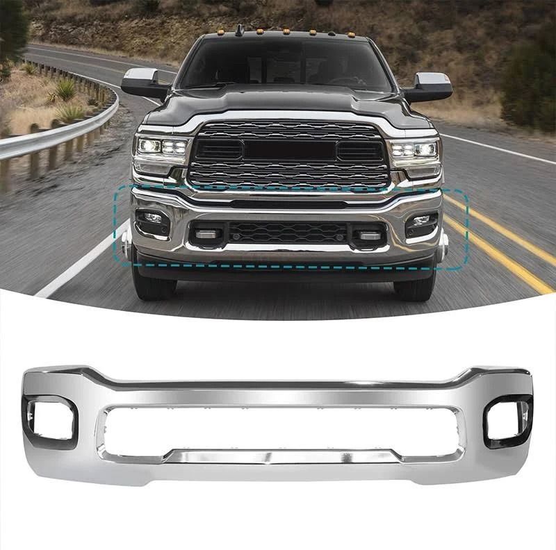 Chrome Steel 1-Piece Front Bumper Face Bar w/ Fog Light Hole For 2019-2024 Ram 2500 3500 - NEW