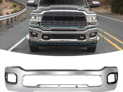 Chrome Steel 1-Piece Front Bumper Face Bar w/ Fog Light Hole For 2019-2024 Ram 2500 3500 - NEW