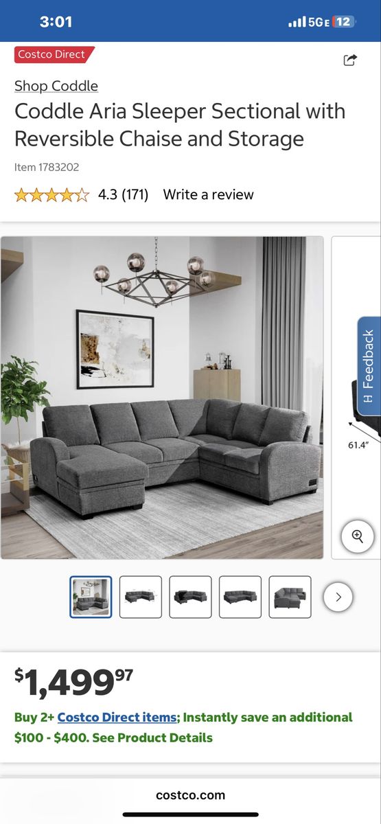 Coddle Aria Sleeper Sectional with chaise