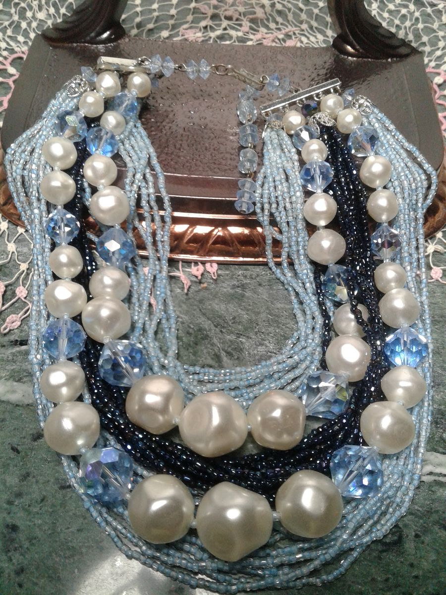 Vintage Laguna Multi Strand Necklace Blue