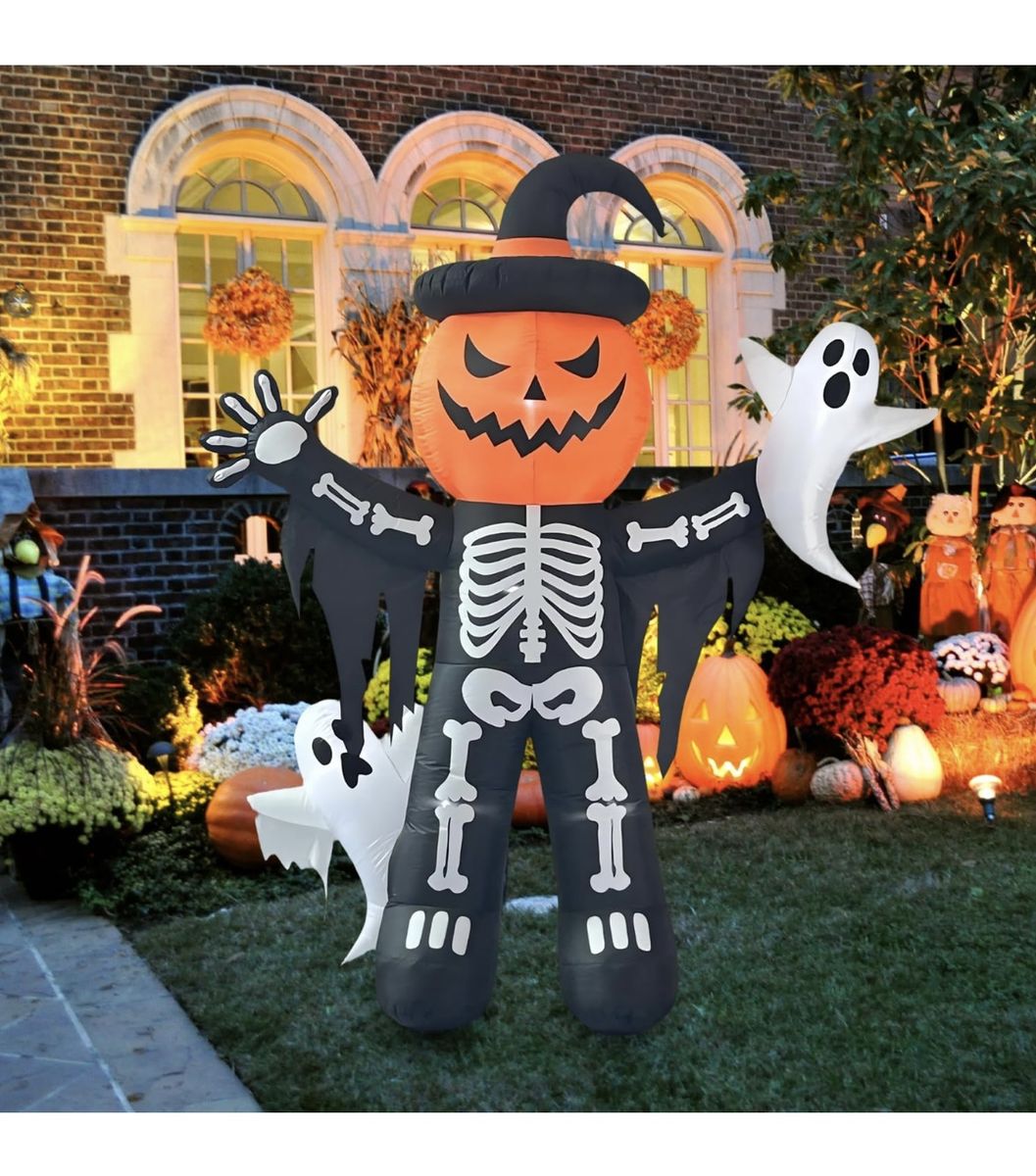 Halloween 8’ Skeleton Ghost Trick Or treat Inflatable Blow Up Pumpkin Home Decor Decoration Yard Prop