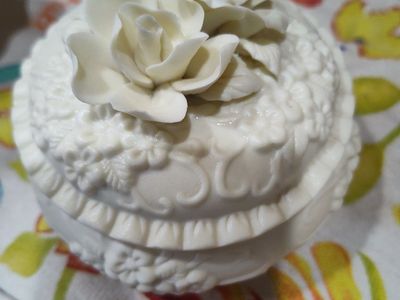 Vintage Ceramic Rose Basket and Trinket Box Set - Cream Floral Home Decor