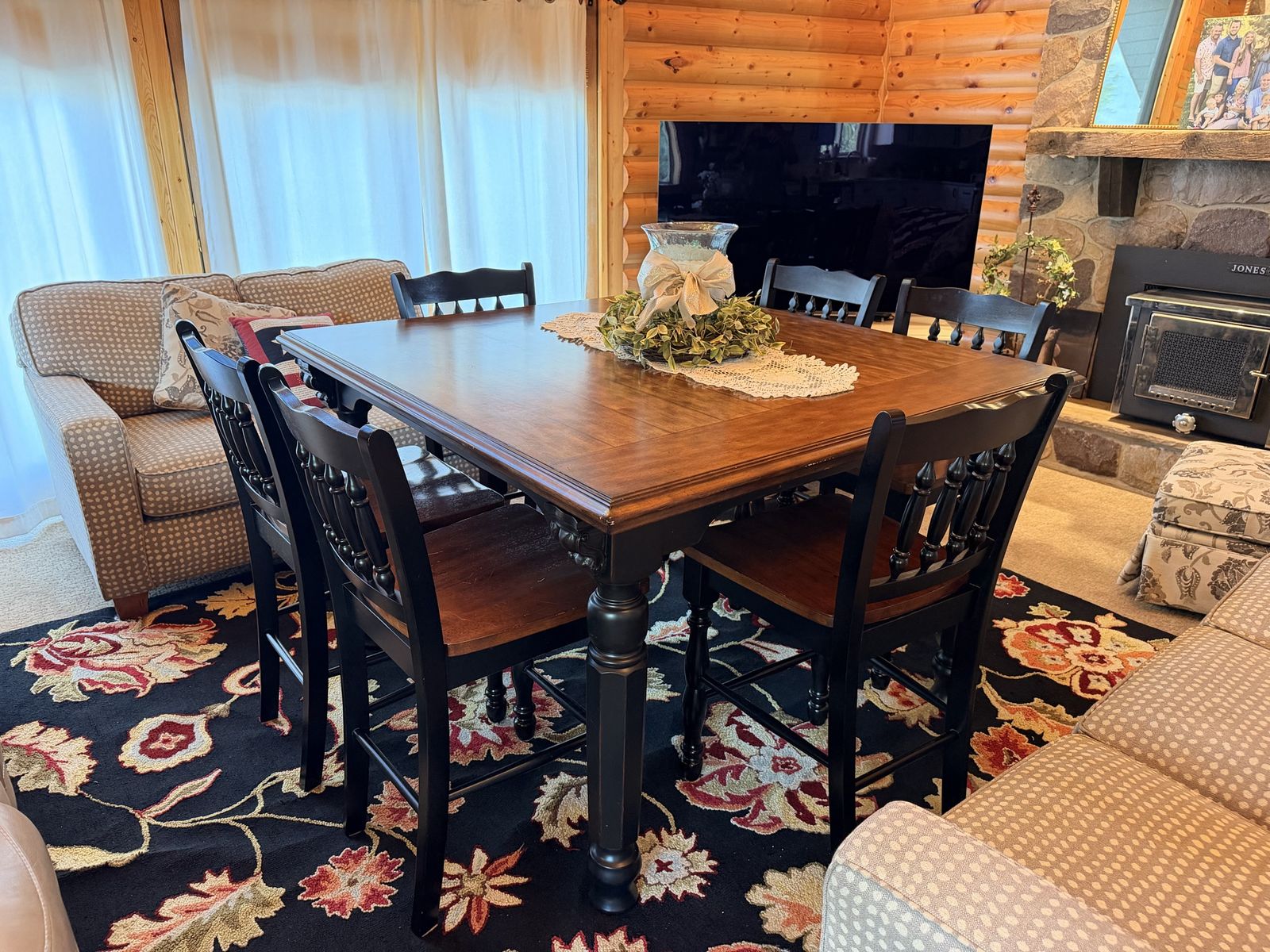 Solid wood dining table and 6 chairs