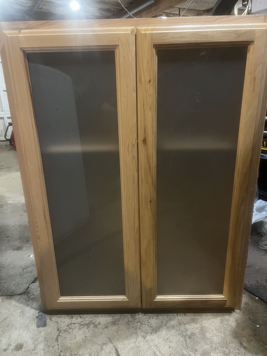 Custom Built Wood Cabinet w/ Frosted Glass