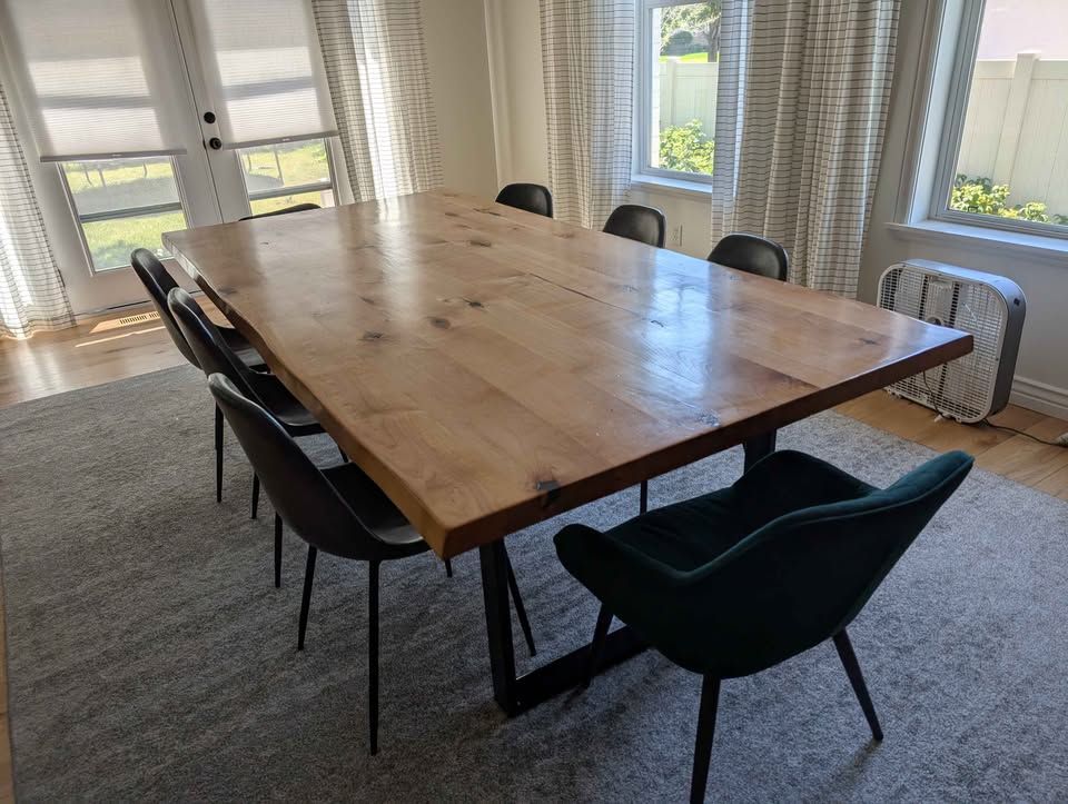 Custom knotty pine solid wood table and chair set (8 chairs) 96" x 47"