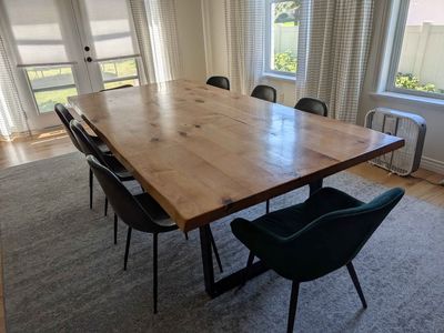 Custom knotty pine solid wood table and chair set (8 chairs) 96" x 47"