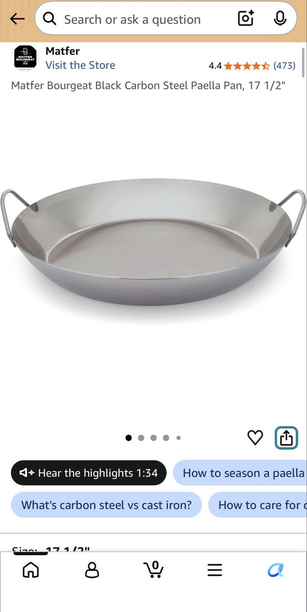 Matfer Bourgeat 17¾” Carbon Steel Paella Pan