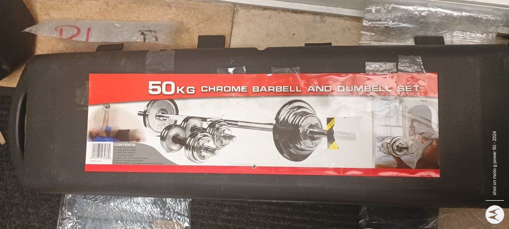 new 50kg chrome dumbbell and barbell weight set