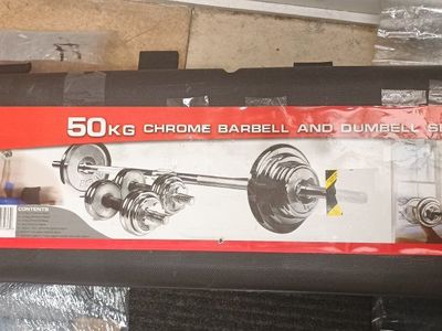 new 50kg chrome dumbbell and barbell weight set