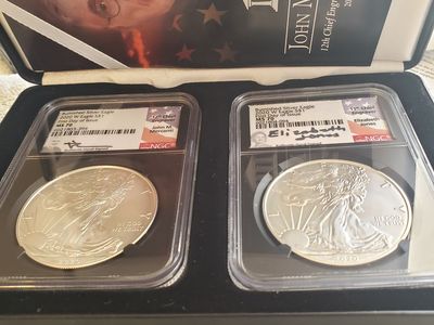 2020-W Burnished Silver Eagle 2-Coin Set NGC MS70 Mercanti & Jones Signed FDI
