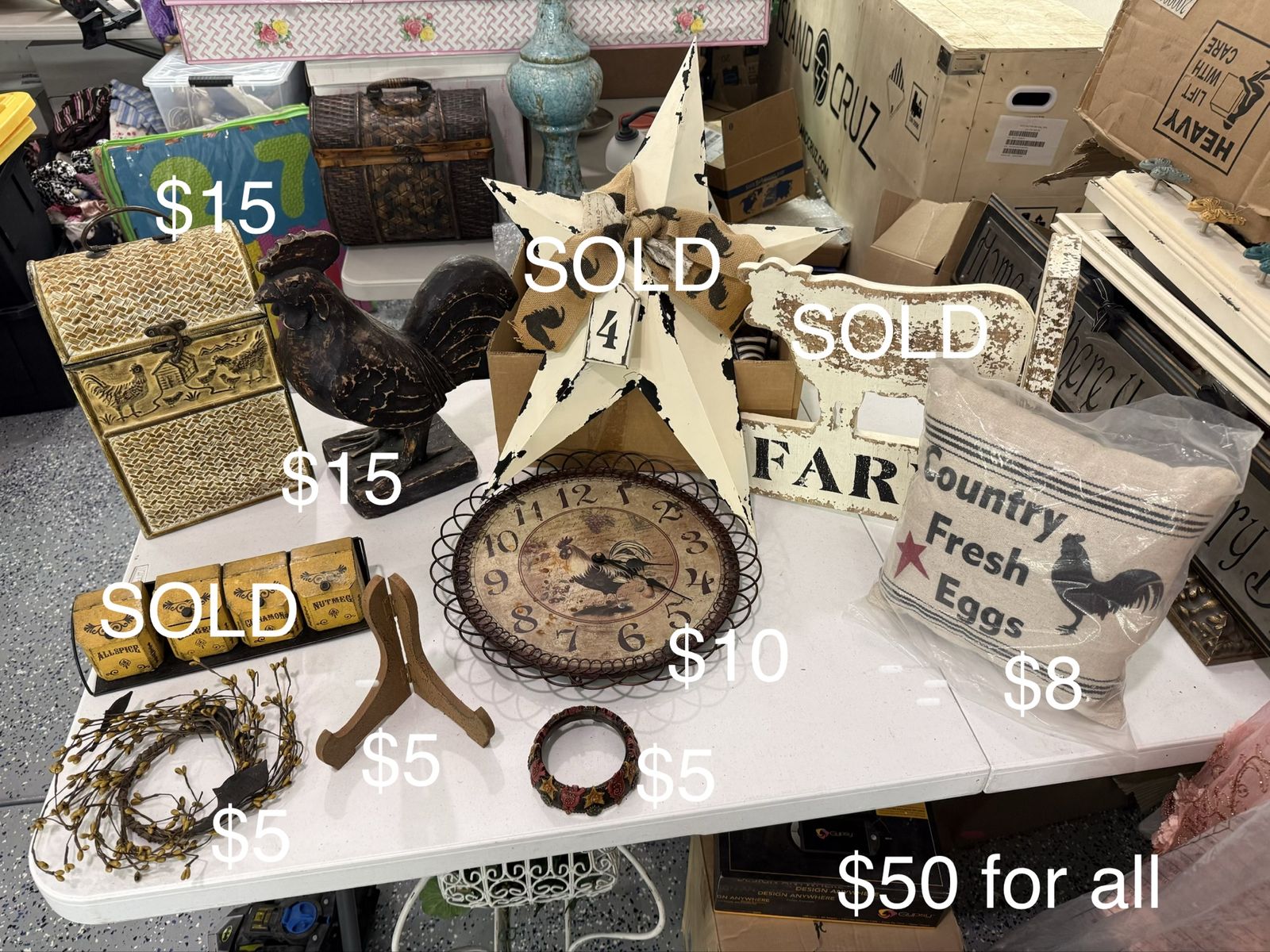 Vintage Farmhouse Rooster Decor Collection - Box, Statue, Pillow, Clock & More