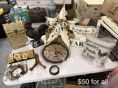 Vintage Farmhouse Rooster Decor Collection - Box, Statue, Pillow, Clock & More