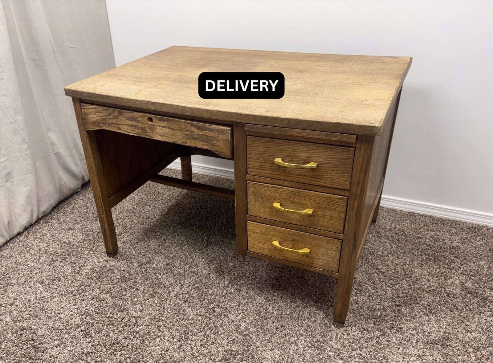DELIVERY - Vintage OAK Writing Desk w/ Pull-Out Shelf