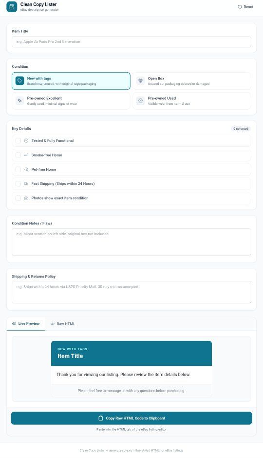 Simple website for sale.