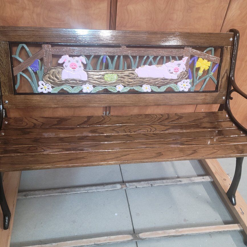"Pigs Playing In The Mud" Wrought-iron Bench