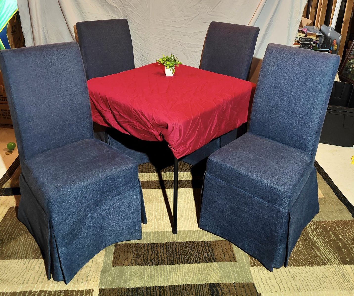 Set of 4 Blue Fabric Dining Chairs – Emerald Home (Retail $500) – Great Condition!