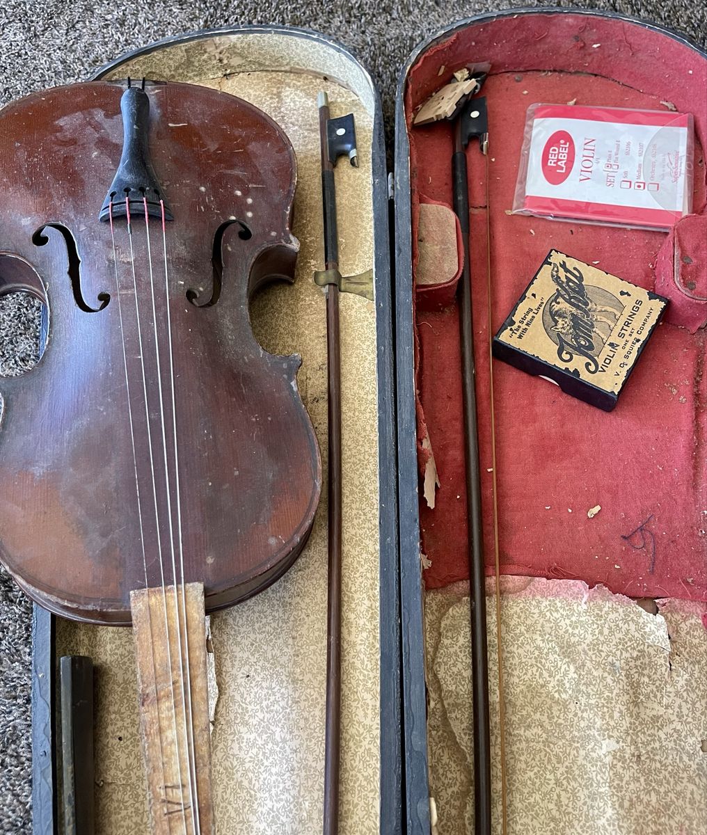 Antique Violin with Case and  Bow- Project/Repair or Decor
