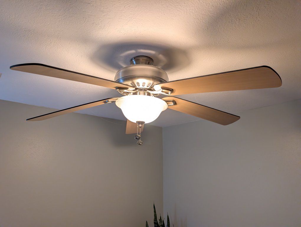 Ceiling Fan with Light Kit - Brushed Nickel Finish, Wood-Tone Blades, Frosted Glass