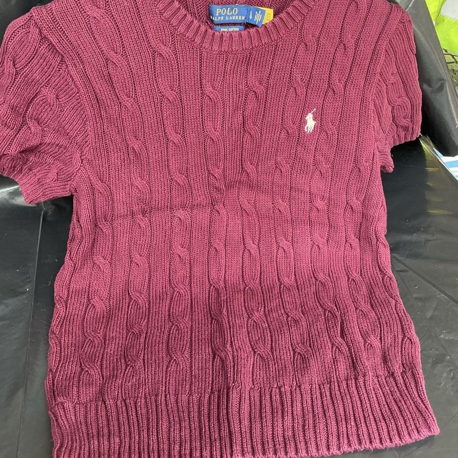 Polo Ralph Lauren Burgundy Cable Knit Short Sleeve Sweater Pima Cotton L