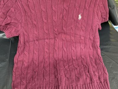 Polo Ralph Lauren Burgundy Cable Knit Short Sleeve Sweater Pima Cotton L