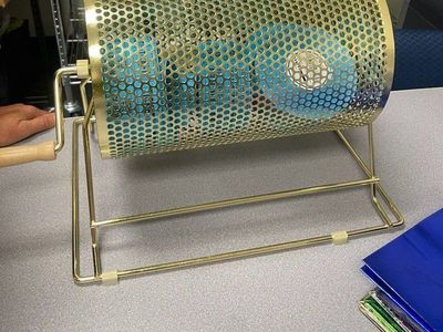Gold Raffle Drum Manual Handle Ticket Tumbler with rolls of unused tickets