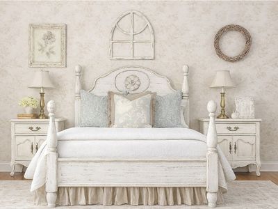 The Flower Bed Full / Double Size Cream White 4 Poster Shabby Chic Cottagecore Farmhouse French