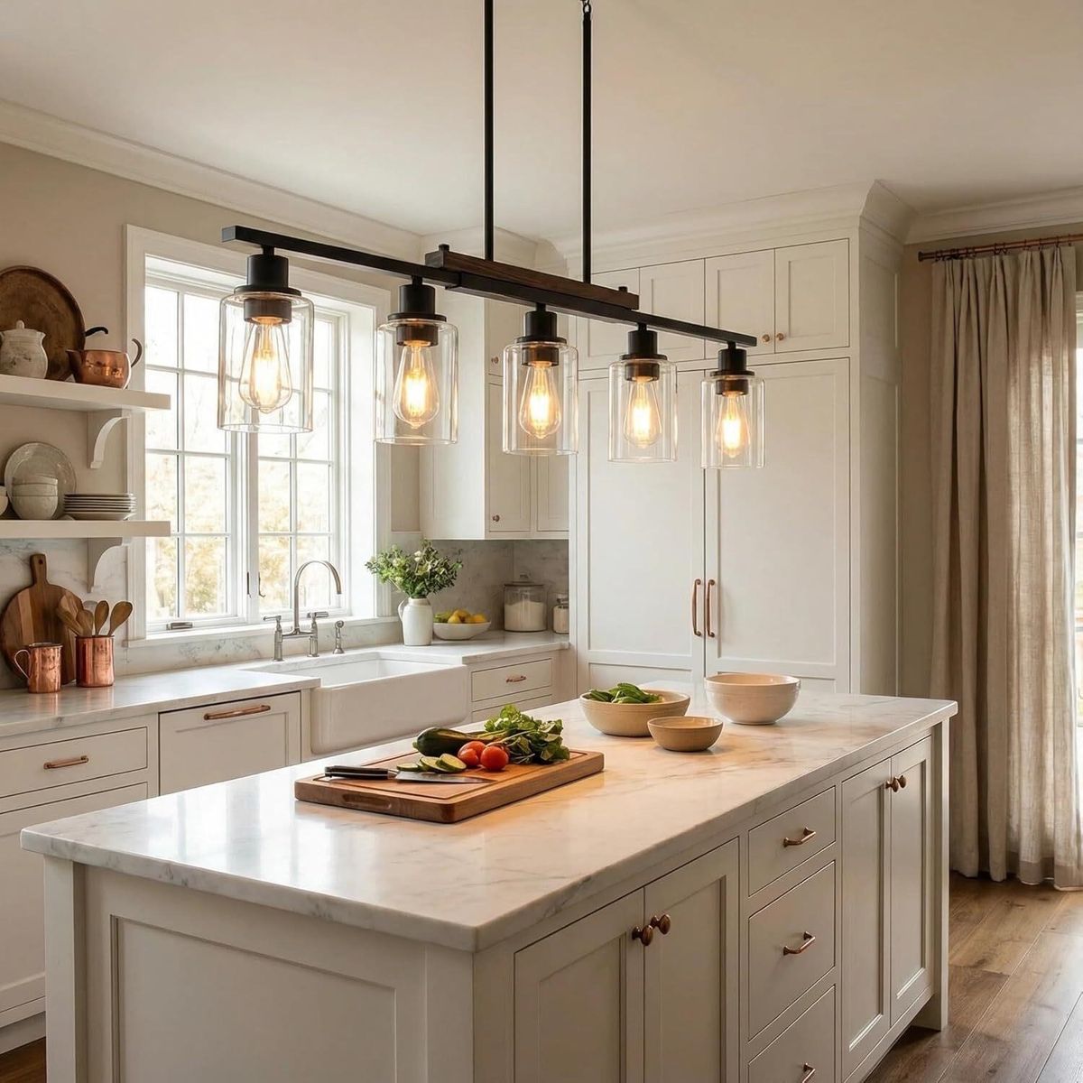 37" Farmhouse 5-Light Kitchen Island Linear Pendant Light Fixture