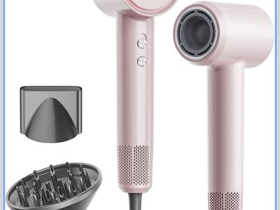 High-Speed Hair Dryer with Diffuser & Nozzle Attachments - Fast Drying, Matte Pink Finish