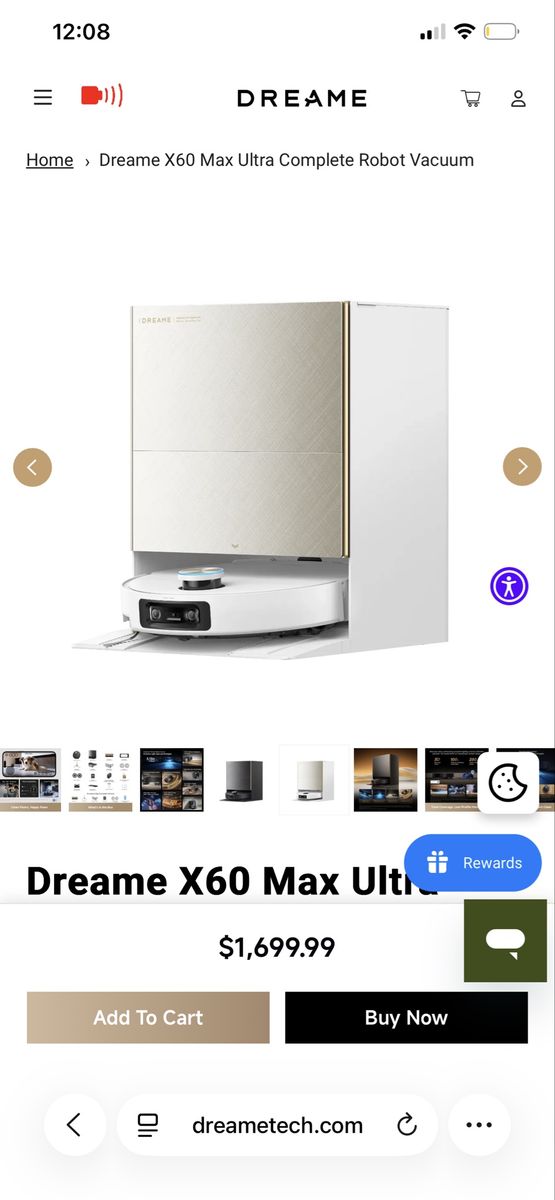 Dreame X60 Max Ultra Complete Robot Vacuum - White/Gold, Smart Navigation, Auto-Emptying