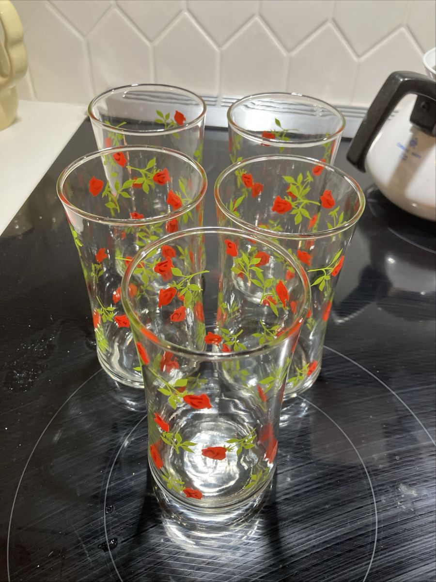 5-Libby Red Roses Pattern Glasses Tumbler