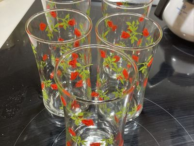 5-Libby Red Roses Pattern Glasses Tumbler