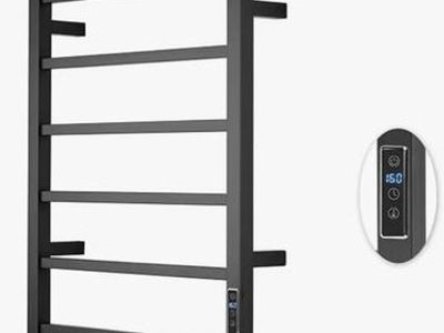 New Heated Towel Rack Wall Mounted Electric 6-Bar Matte Black
