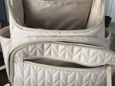 Quilted Cream Diaper Bag Backpack with Multiple Pockets and Compartments & Changing Pad