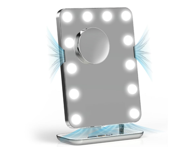 New in box Sharper Image SpaStudio Hollywood Vanity Mirror with Fans White/Chrome