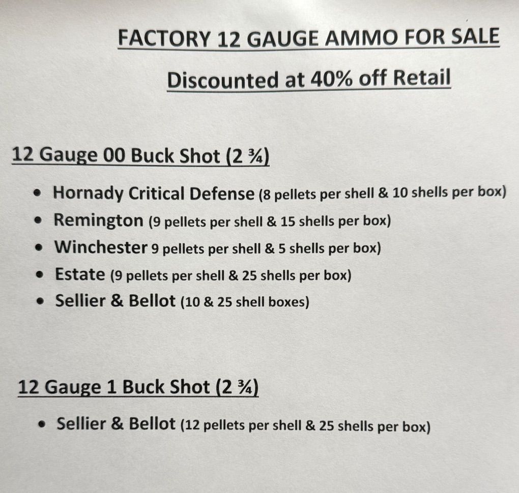 12 Gauge Factory Ammo  (40% off Retail)