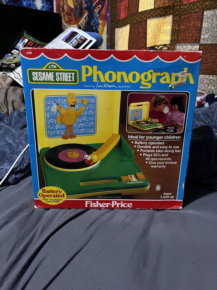 Vintage Fisher-Price Sesame Street Phonograph B16 - Battery Operated Record Player with Big Bird