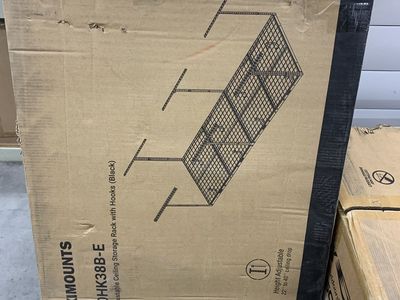 FLEXIMOUNTS OHK Series 36 in. W x 96 in. D x 22-40 in. H Black Ceiling Mounted Overhead Garage Storage Rack with Accessory Hooks