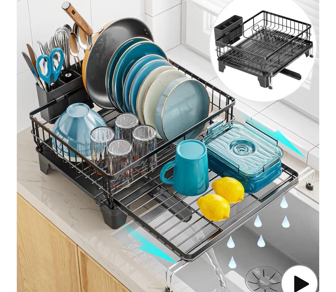 Expandable Stainless Steel Dish Drying Rack - Over-the-Sink & Countertop, 2-in-1 Design