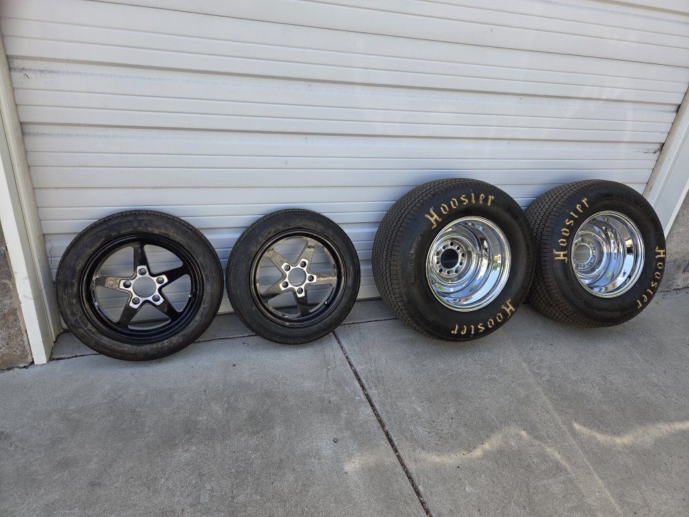 Hoosier Racing Tires & Wheels - 2 Rear Chrome, 2 Front Black - Used Set