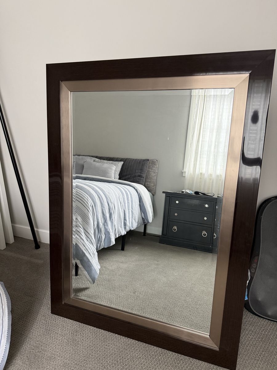 Large Wood and Metallic Frame Mirror 34" x 48"